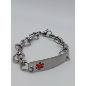 Heart Link Medical Alert ID Bracelet Stainless Steel Star of Life Lobster Clasp